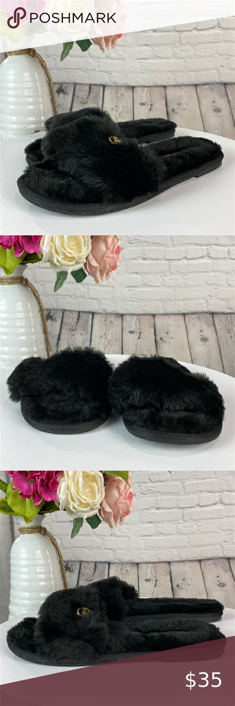 michael kors black fuzzy slipper.